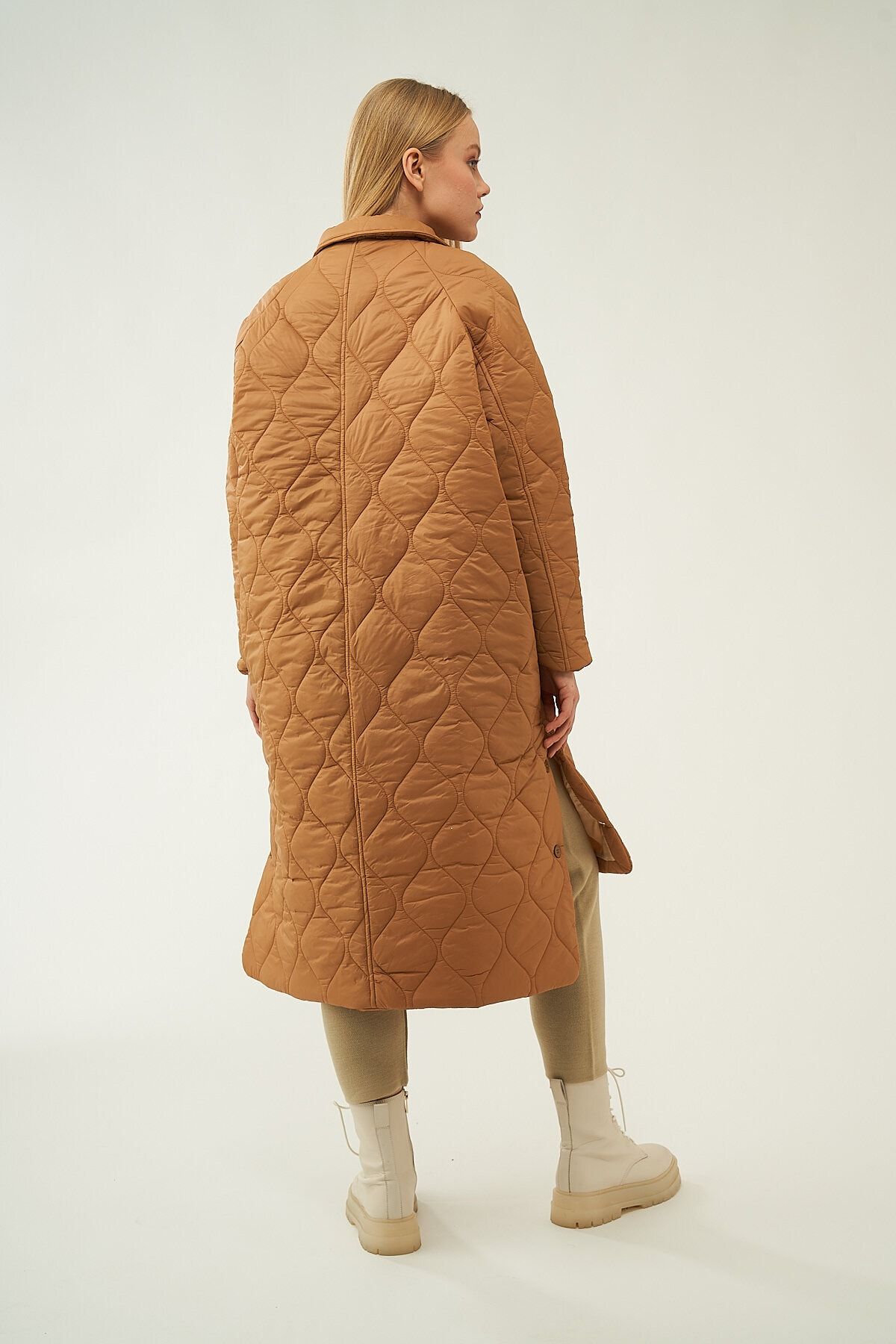 Mevra-- Long Button Puffer Jacket Camel 8