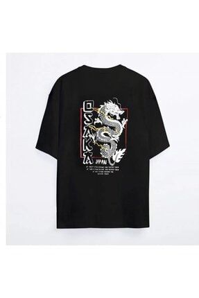 Unisex Siyah Oversize T-shirt Baskılı Osaka Tshirt Osaka-Tshirt