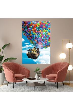 Uçan Ev Renkli Balonlar Kanvas Gülen Tablo Knvs00069
