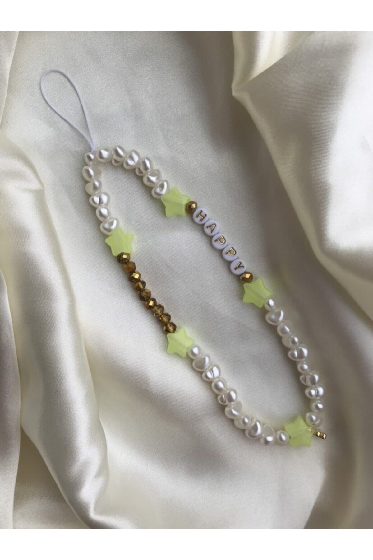 Pearl Phone Charm Phone Strap Yellow Star