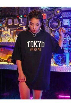 Unisex Siyah Tokyo Baskılı Oversize T-shirt tokyo-02