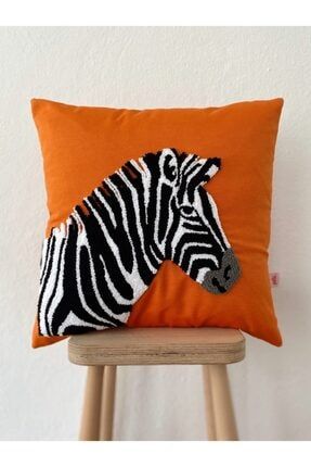 Turuncu Zebra Figürlü Punch Kırlent Yastık Kılıfı 45*45 Cm