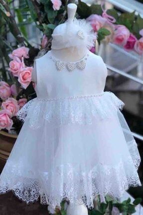 Kız Bebek Beyaz Kalp Dantel Detaylı Abiye Elbise LFM00525