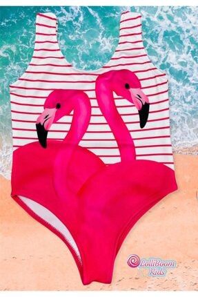 Kız Çocuk Flamingo Desen Pembe Beyaz Çizgili Yeni Sezon Mayo 2022 lolsummer