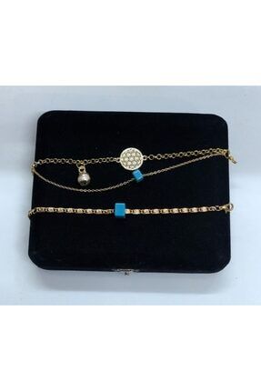 Amor Woman Jewelry Çift Mvi Nazar Boncuklu 316 L Altın Kaplama Çelik Çoklu Kadın Yaşam Bileklik DRKBLK1000000