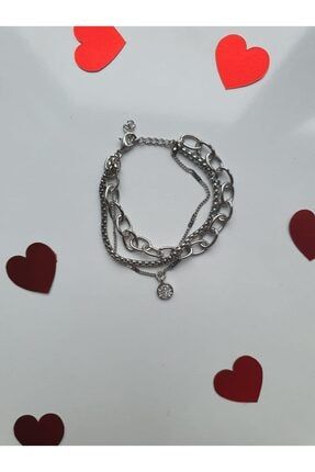 Mini Taşlı Zincir Çoklu Bileklik Gümüş semaaks1027