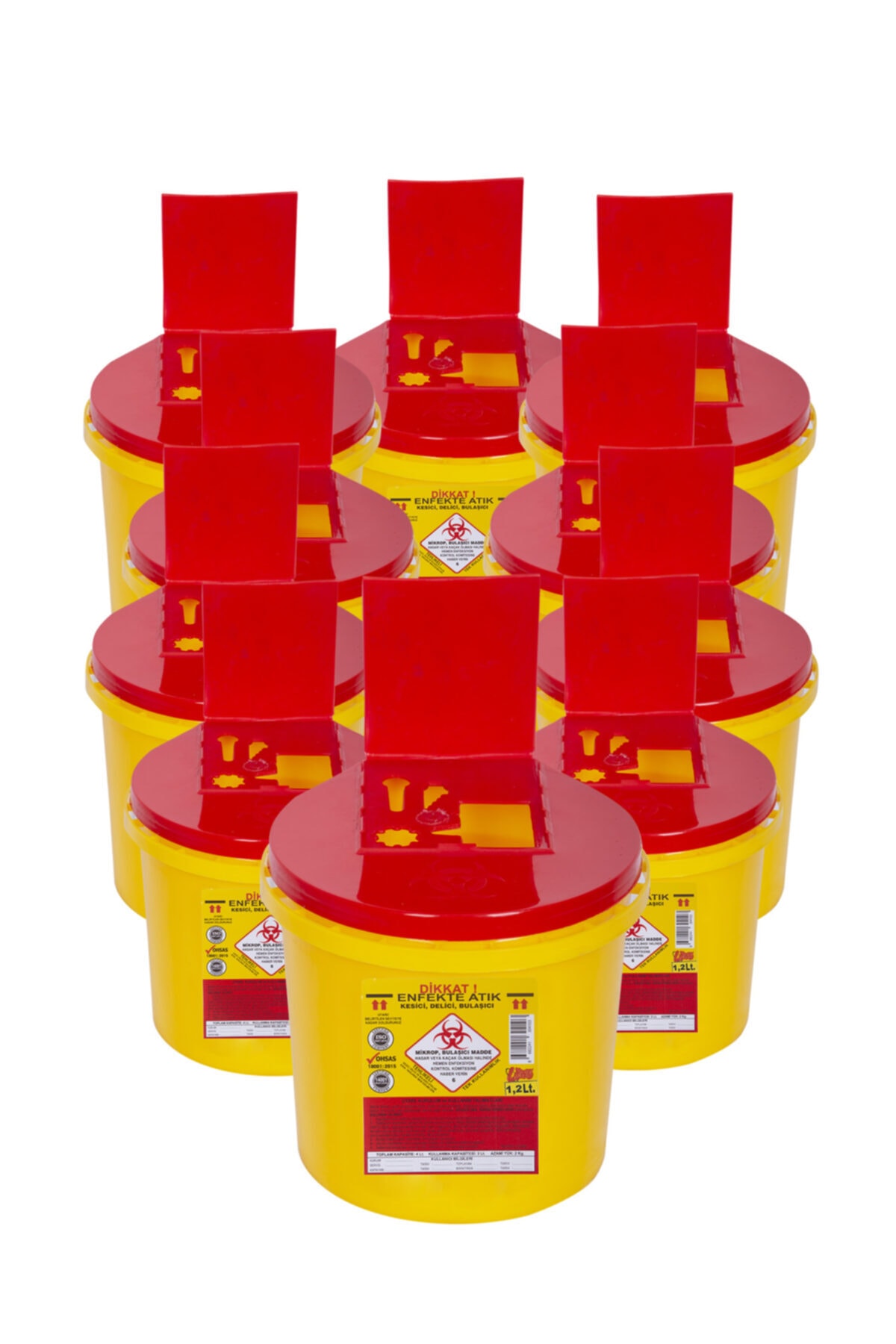 10 Adet 1,2 lt Mini Kesici Ve Delici Tıbbi Enfekte Atık Kutusu