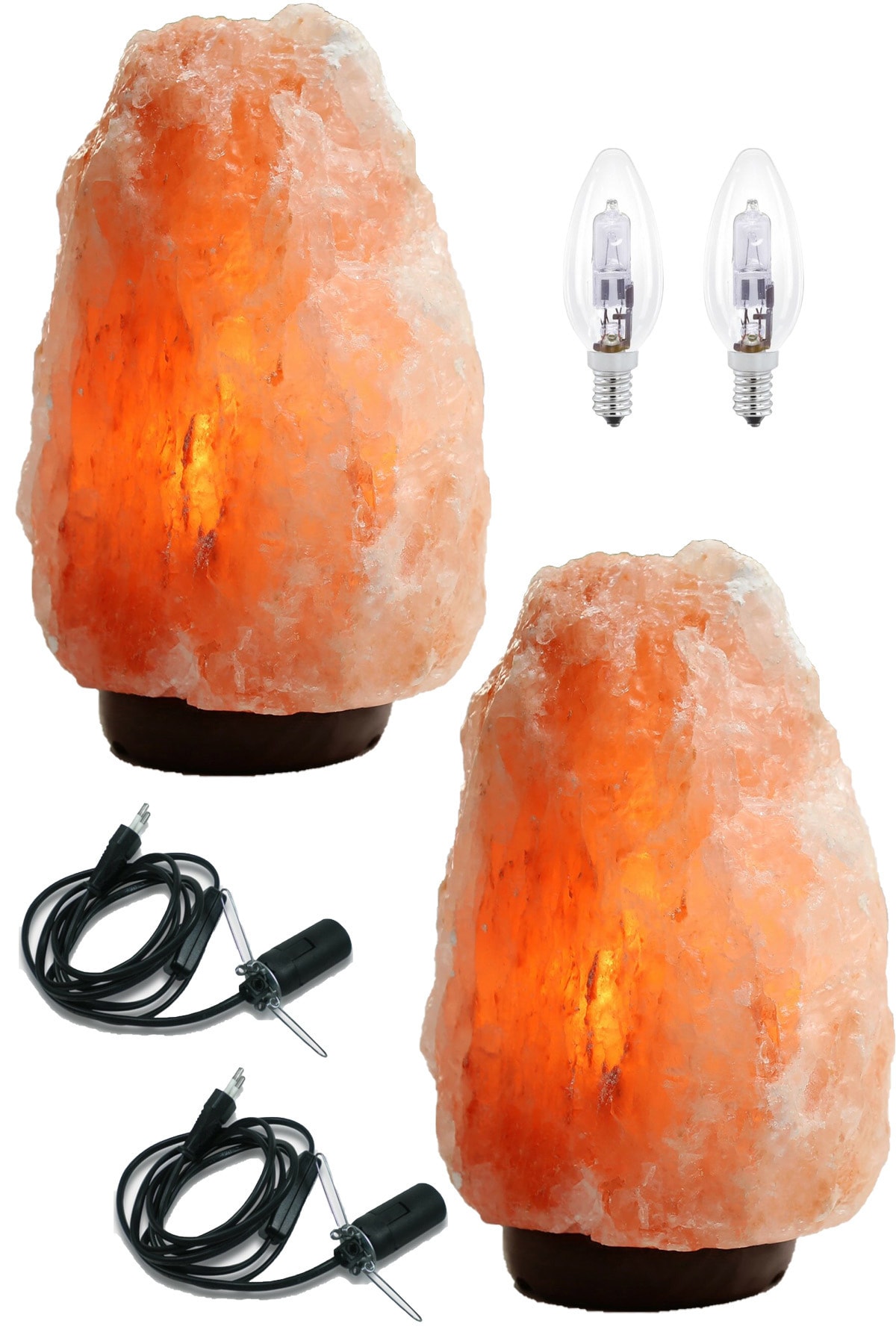2 Natural Himalayan Salt Lamps 4-5 Kg 1.50 Mt On-Off Button Cable + Bulb
