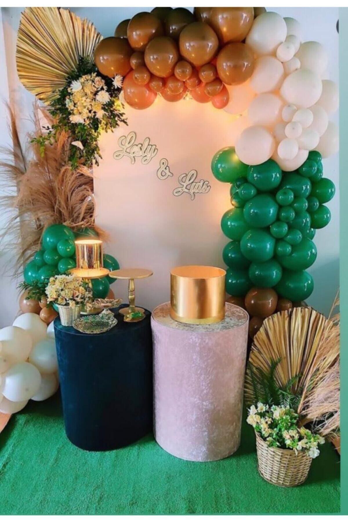 e lencemarketi Pastel Dark Green Caramel And White Balloon Chain