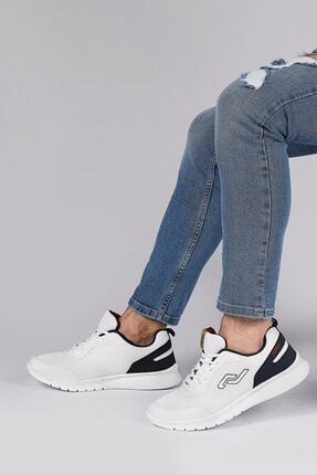21049 Beyaz - Lacivert Erkek Spor Ayakkabı