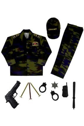 Unisex Çocuk Haki Türk Komando Asker Kostümü Komando Asker Kıyafeti Üniforması O 4U20P115027