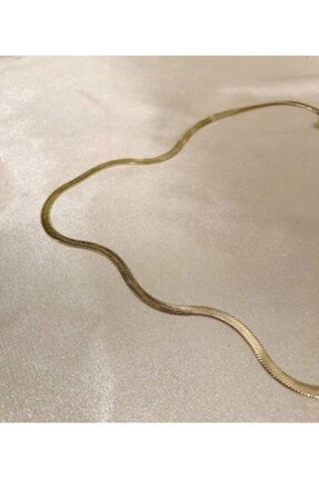 Uzun Italyan Ezme Yassı Zincir Kolye 60+6 cm Gold Çelik Üzeri Altın Kaplama Garanti Belgeli JDN118KLY
