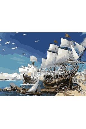 Limandaki Gemiler Sayılarla Boyama Seti 40x50 Cm (TUVALE GERİLİ) 3055