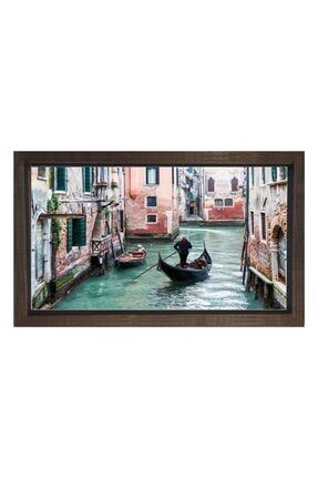 Venedik Manzarası Yağlıboya Tablosu-kahverengi Ahşap Çerçeve - 100x200 dc1994