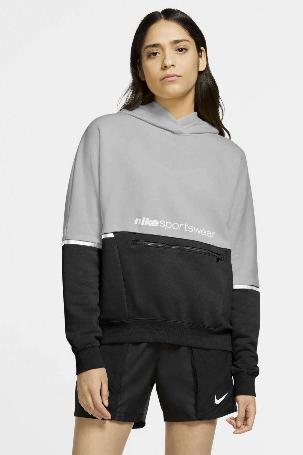 Nike Hoody Archive Remix Oversized Fit Siyah Gri Sweatshirt