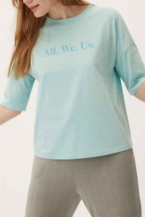 Kadın Mavi Oversize Yarım Kollu T-shirt 273