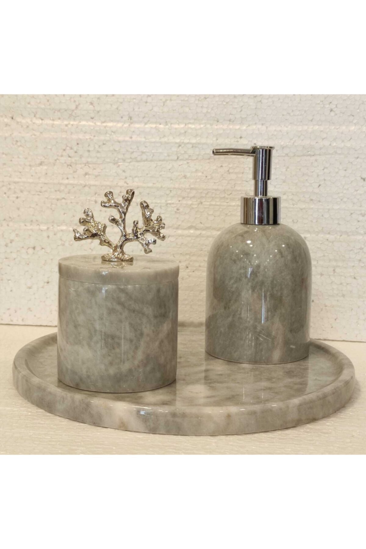 Polen Stone Gray Marble 3 Piece Bathroom Set - Trendyol