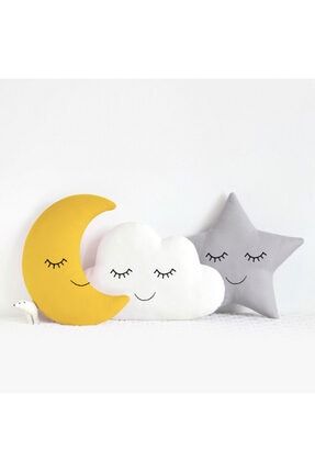 Bebek Ve Çocuk Odası Ay-yıldız-bulut Yastık Seti Uyku Arkadaşları Süs Yastıkları Üçlü Kombin mimubb090