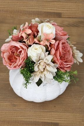 Beton Saksıda Nişan Düğün Salon Masa Çiçeği Pastel Somon YPCCK-FKYT-1028