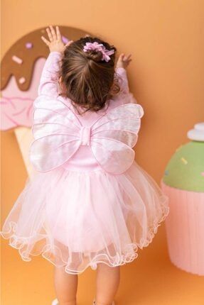 Pembe Kanatlı Elbise Kız Çocuk Elbise T2159