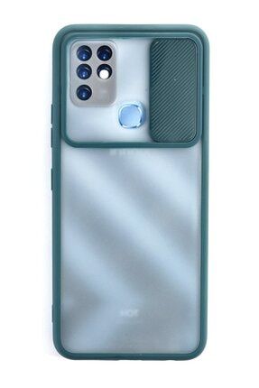 Infinix Hot 10 Kılıf Buzlu Kamera Sürgülü Kaydırmalı Yeşil Renk Silikon Kapak buzlu-İnfinixHot10