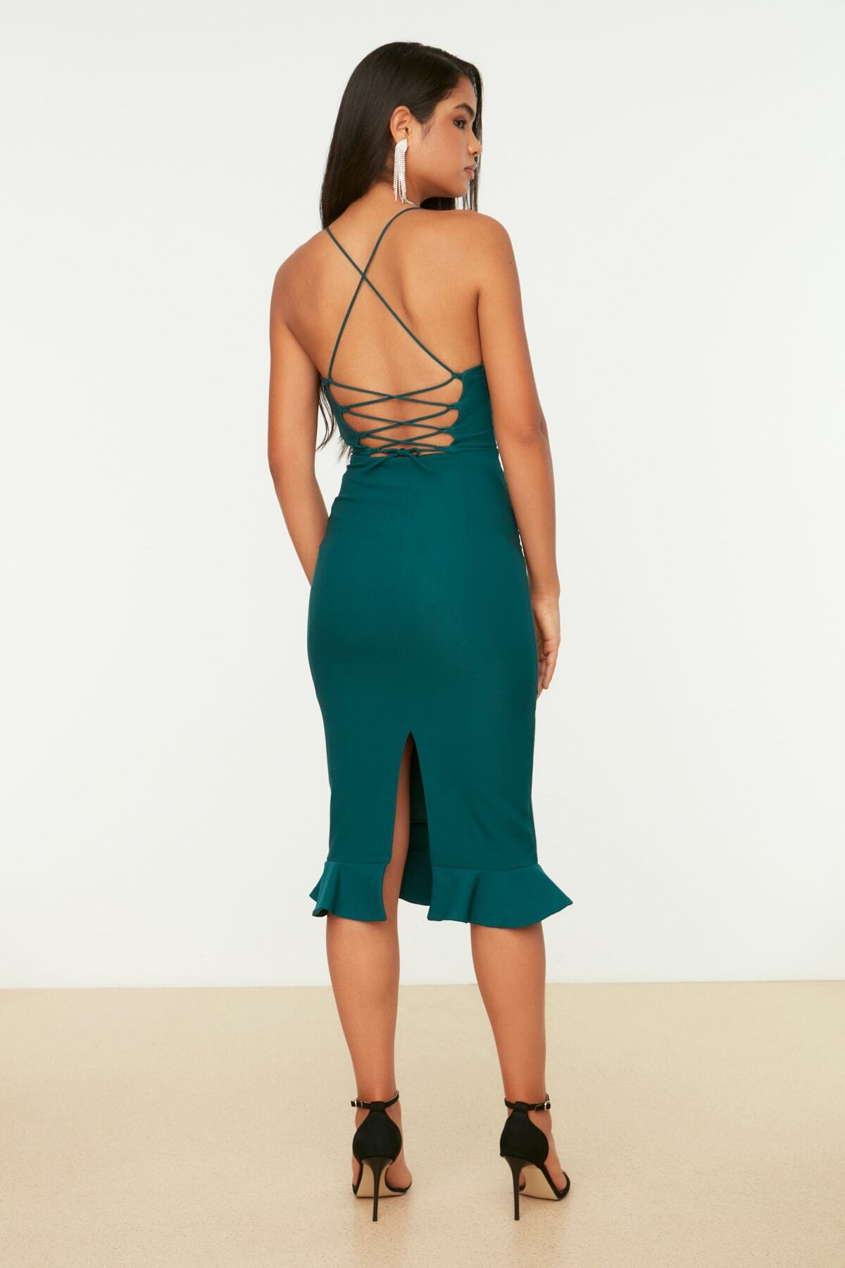 Trendyol Collection-Petrol Cross Strap Elegant Evening Dress TPRSS19BB0043 4