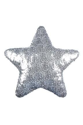 Gümüş Yıldız Şekilli Pullu Payetli Dekoratif Yastık, Kırlent ( Iç Dolgulu) PAX4201