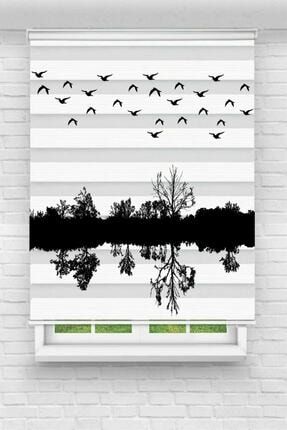 Manzara Suya Yansıyan Ağaçlar Uçan Kuş Dijital Baskılı Zebra Perde TYC00263487350