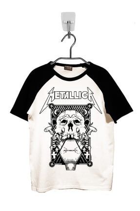 Metallica Baskılı Reglan Kısa Kol Bisiklet Yaka Beyaz Erkek T-shirt TMKKERBT106