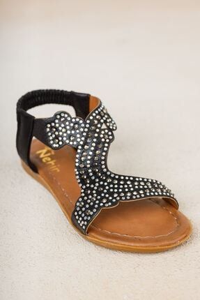 Siyah Taşlı Kız Çocuk Sandalet G3545M3697