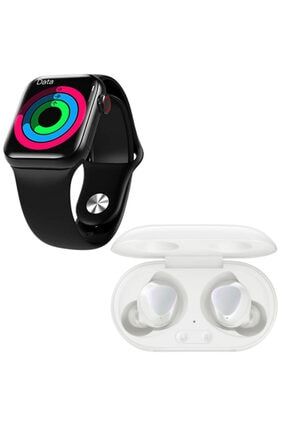 Samsung Galaxy Buds ve Beyaz Bluetooth Kulaklık Hw12 Full Ekran Smartwatch Siyah Akıllı Saat 8563