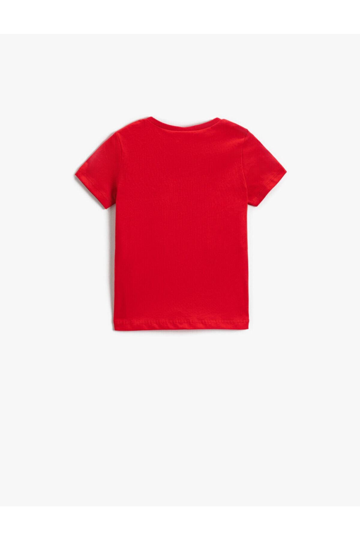 Koton-Slogan Printed Short Sleeve T-Shirt Cotton - Red 2