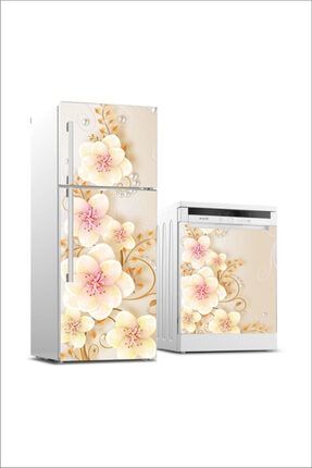 Buzdolabı Ve Bulaşık Makinesi Çiçekli Sticker Folyo Kaplama b4018-1