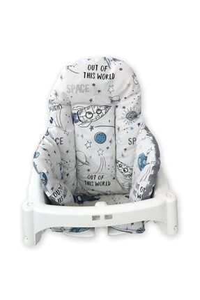 Pamuklu Bebek Çocuk Mama Sandalyesi Minderi Uzay Astronot Grili 70