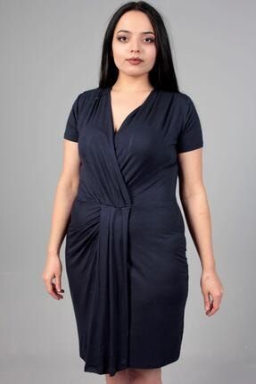 Büyük Beden Kadın Giyim Kruveze Etek Yırtmaçlı Elbise Lacivert Elb013 ELB013
