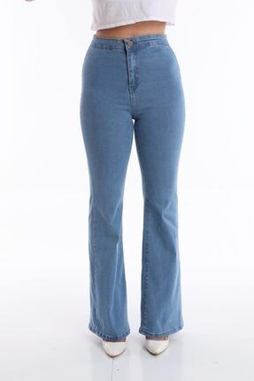 Açık Mavi Yüksek Bel Likrali İspanyol Paça Jeans BKL00001