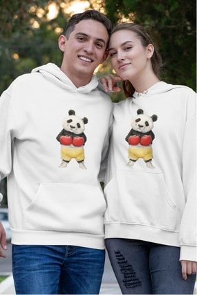 Boksör Panda Beyaz Sweatshirt Sevgili Kombini Yapılabilir ( Tek Ürün ) H-UNI-SPANDA