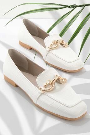 Beyaz Kroko Kadın Loafer Ayakkabı K01641166211