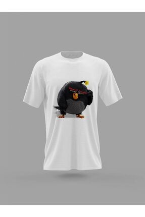 Unisex Beyaz Angry Birds Bomba Sinirli Hediye Baskılı T-shirt PNRMTSHRT4435