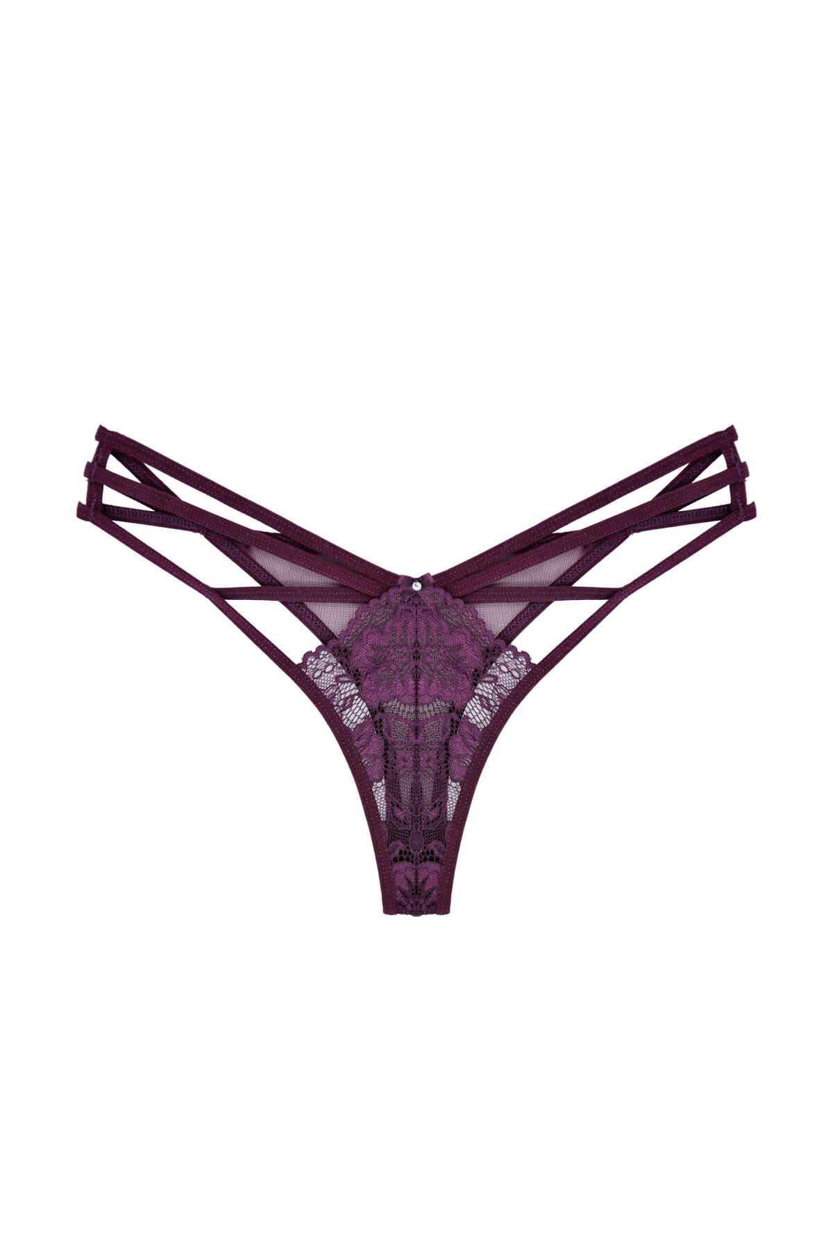 Zena-2-Piece Fancy Women's Thong Panties with Lace Front and Tulle Rope Detail on the Back 4