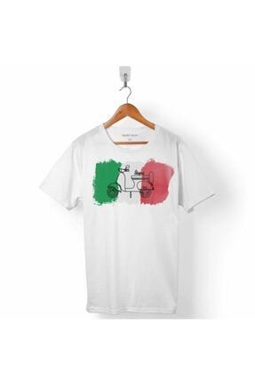 Italıan Flag Italya Bayrağı Vespa Scooter Erkek Tişört T01B3240