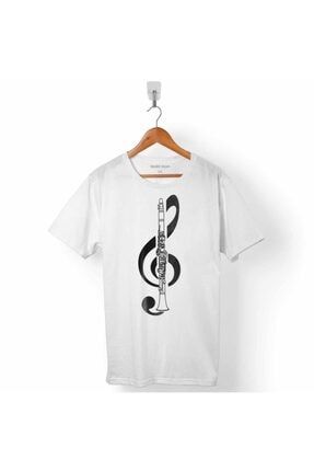 Klarnet Müzik Sol Anahtarı Musıc Logo Tasarım Erkek Tişört T01B3254