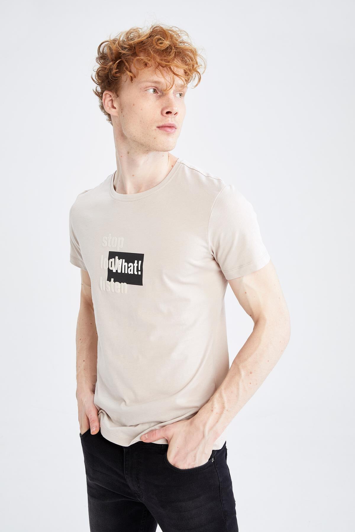 DeFacto-Μπλουζάκι Slim Fit Crew Neck με στάμπα 100% βαμβάκι 4