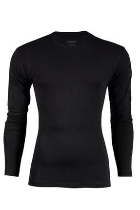 Erkek Siyah Uzun Kol Sıfır Yaka Body T-shirt Atlet 3'lü Paket - 385-386 15089
