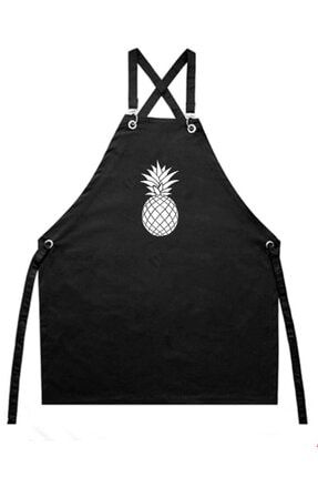 Mutfak Önlüğü Master Chef Ananas Desenli - Tokalı Siyah Önlük pineappleblackapron