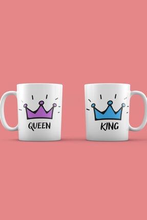 Queen Ve King Yazılı Çiftlere Özel Ikili Sevgililer Günü Özel Tasarım Hediyelik Kupa Bardak BBK-0757