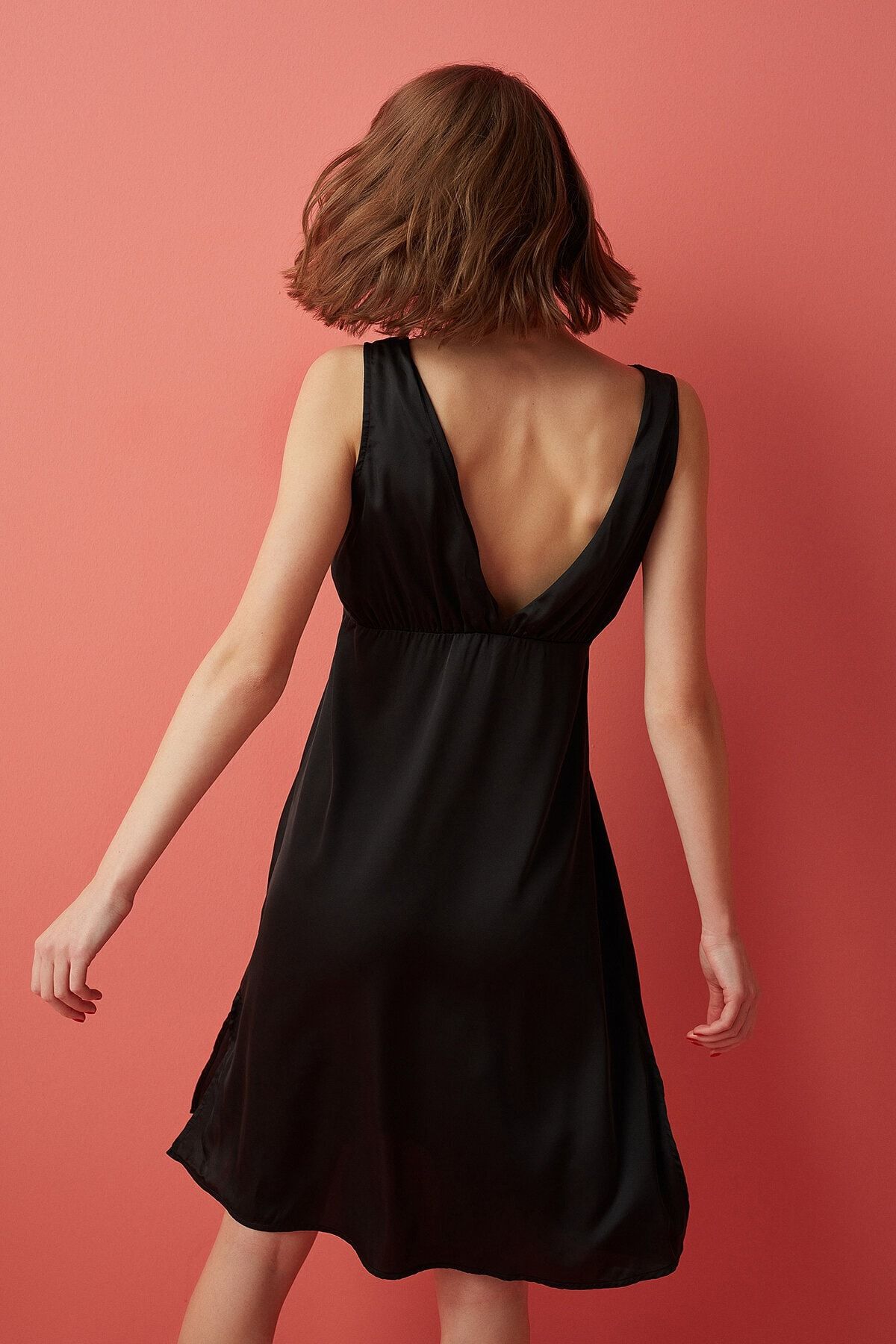 Siyah Into The Night Satin Elbise
