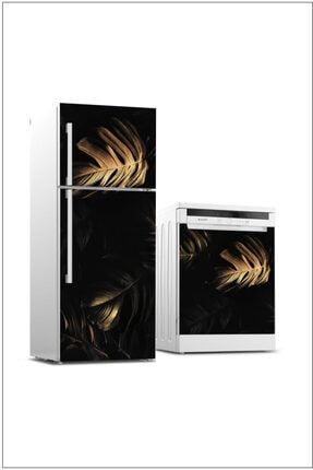 Buzdolabı Ve Bulaşık Makinesi Yaprak Desenli Sticker Folyo Kaplama b4017-1
