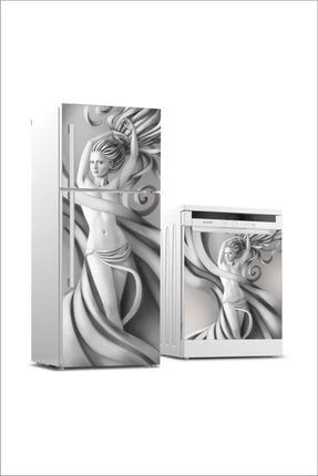 Buzdolabı ve Bulaşık Makinesi 3 Boyutlu Kadın Sticker Folyo Kaplama b4002