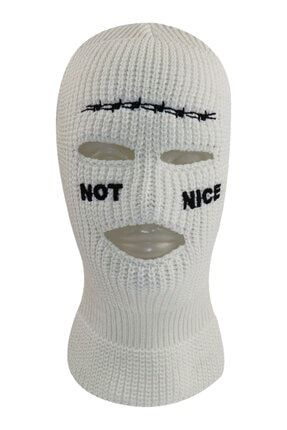 Beyaz Not Nice Nakışlı 3 Gözlü Unisex Kar Maskesi Zİ-3085